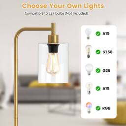 Costway Industrial Floor Lamp Modern Standing Lamp Hanging Glass Lampshade in Gold - thumbnail 4