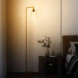 Costway Industrial Floor Lamp Modern Standing Lamp Hanging Glass Lampshade in Gold