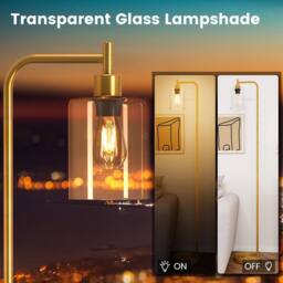 Costway Industrial Floor Lamp Modern Standing Lamp Hanging Glass Lampshade in Gold - thumbnail 6