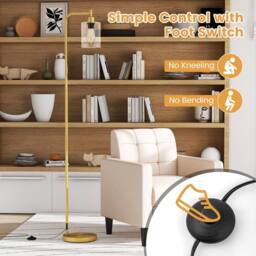 Costway Industrial Floor Lamp Modern Standing Lamp Hanging Glass Lampshade in Gold - thumbnail 5