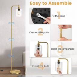 Costway Industrial Floor Lamp Modern Standing Lamp Hanging Glass Lampshade in Gold - thumbnail 9