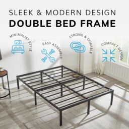 House of Home Double Bed Frame Durable Black Metal Platform Bed Frame 138 x 191 x 35c m - thumbnail 6