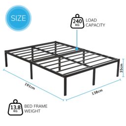 House of Home Double Bed Frame Durable Black Metal Platform Bed Frame 138 x 191 x 35c m - thumbnail 2