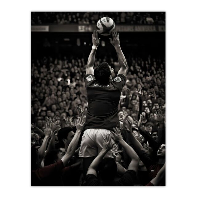 "Artery8 Wall Art Print Rugby Lineout Catch Action Photo Black White Sport Artwork Poster - Size: W24"" x H32""" - image 1