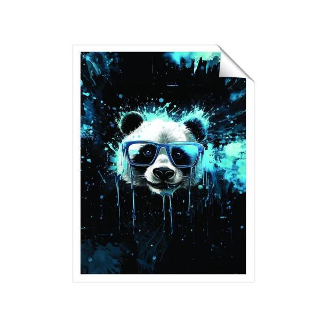 "Warren Reed - Designer Blue Splashart Panda Face Unframed Art Print - Size: W8"" x H10""" - image 1
