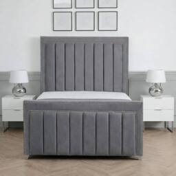 Living Comfort Bedz Royale Plush Velvet Upholstered Bed Slatted Base with 48Inch Headboard in Grey - Size: Single - thumbnail 2