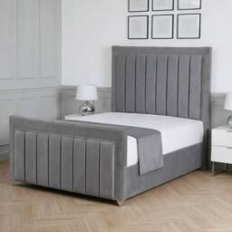Living Comfort Bedz Royale Plush Velvet Upholstered Bed Slatted Base with 48Inch Headboard in Grey - Size: Single - thumbnail 1