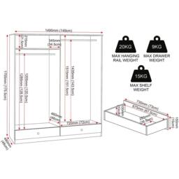 Seconique Denver 4 Door 2 Drawer Mirrored Wardrobe - GREY GLOSS - thumbnail 9
