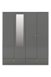 Seconique Denver 4 Door 2 Drawer Mirrored Wardrobe - GREY GLOSS - thumbnail 3