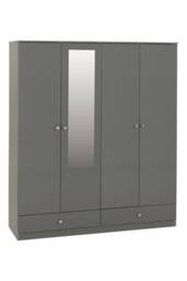Seconique Denver 4 Door 2 Drawer Mirrored Wardrobe - GREY GLOSS - thumbnail 2