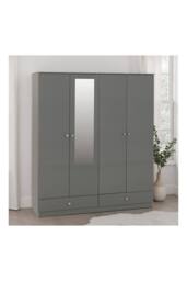 Seconique Denver 4 Door 2 Drawer Mirrored Wardrobe - GREY GLOSS - thumbnail 1
