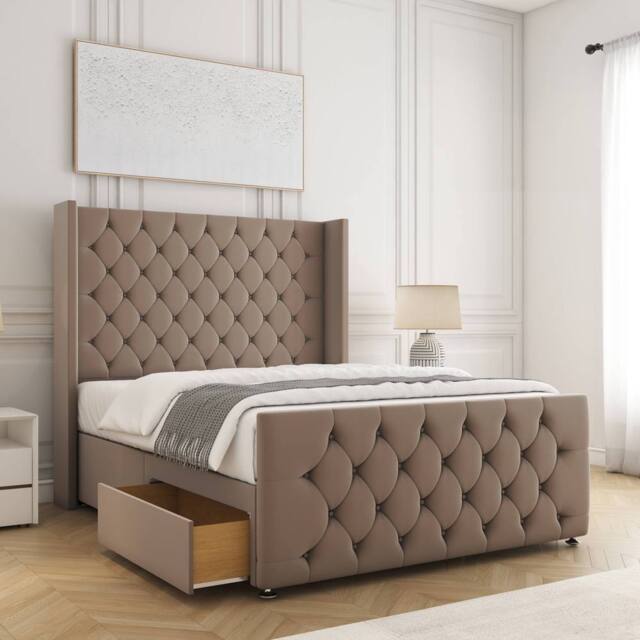 "BSSPOKE Florida Plush Velvet Divan Bed 2 Drawers 54"" Headboard & No Mattress in Bronze - Size: Small Double" - image 1