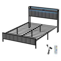 Levede Double Bed Frame Upholstered Headboard Metal Base LED USB Lights in Dark Grey - thumbnail 3