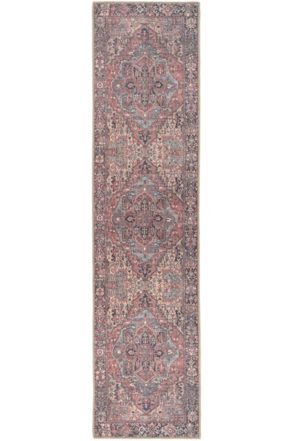 Kukoon Muted Beige Distressed Hallway Runner Rug Non Slip & Washable in Plum - Size: 80 cm x 300 cm - image 1