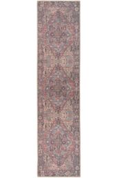 Kukoon Muted Beige Distressed Hallway Runner Rug Non Slip & Washable in Plum - Size: 80 cm x 300 cm - thumbnail 1