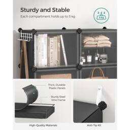 SONGMICS 6-Slot Interlocking Shoe Storage Cabinet Modular Plastic with Doors in Black - thumbnail 4
