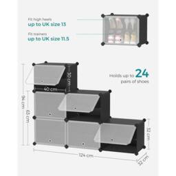 SONGMICS 6-Slot Interlocking Shoe Storage Cabinet Modular Plastic with Doors in Black - thumbnail 2