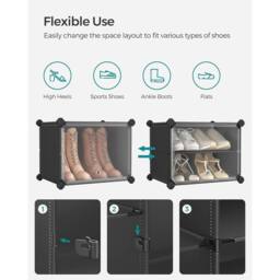SONGMICS 6-Slot Interlocking Shoe Storage Cabinet Modular Plastic with Doors in Black - thumbnail 6