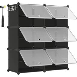 SONGMICS 6-Slot Interlocking Shoe Storage Cabinet Modular Plastic with Doors in Black - thumbnail 8