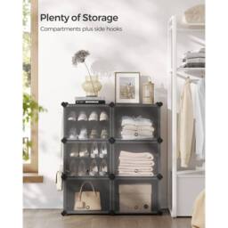 SONGMICS 6-Slot Interlocking Shoe Storage Cabinet Modular Plastic with Doors in Black - thumbnail 3