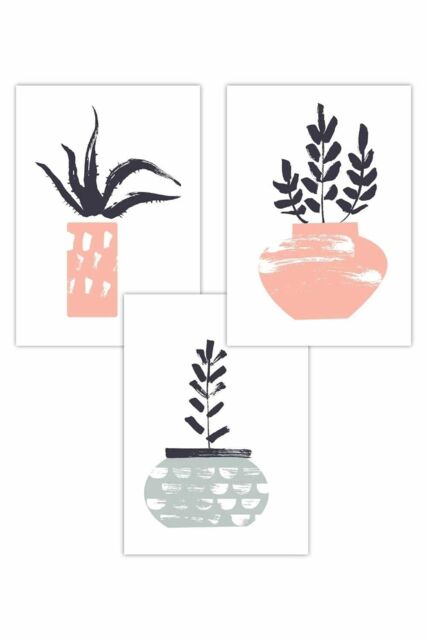 ARTZE Set of 3 Scandi Pink Green Cactus Pots Art Posters - Size: W50 cm x H70 cm - image 1