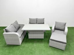 Fimous High Back Poly Rattan Garden Furniture Set w/ Reclining Chair Loveseat Sofa Adjustable Lifting Dining or Coffee Table Indoor Outdoor Patio Set - thumbnail 2