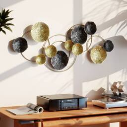 HOMCOM Hanging Wall Sculpture with Modern Lotus-Leaf Design, Metal Wall Art in Gold - thumbnail 1