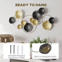 HOMCOM Hanging Wall Sculpture with Modern Lotus-Leaf Design, Metal Wall Art in Gold - thumbnail 5