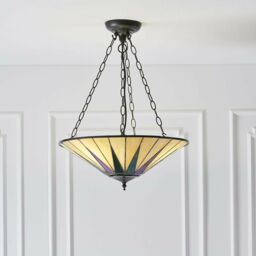 Loops Tiffany Glass Hanging Ceiling Pendant Light Dark Bronze 3 Lamp Shade i00096 in Clear - thumbnail 5