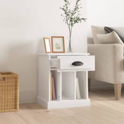 Berkfield Home Elegant Bedside Cabinet High Gloss White 43x36x50 cm - Size: 43 x 36 x 50 cm - thumbnail 1