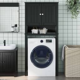 Berkfield Home Washing Machine Cabinet BERG Black 76x27x164.5 cm Solid Wood - thumbnail 2