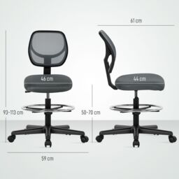 VINSETTO Swivel Mesh Office Chair w/ Adjustable Footrest Ring, Charcoal Grey - thumbnail 3