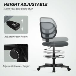 VINSETTO Swivel Mesh Office Chair w/ Adjustable Footrest Ring, Charcoal Grey - thumbnail 4