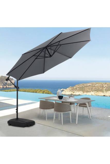 Living and Home 3M Banana Cantilever Outdoor Patio Parasol for Sunshade & Rain with Fillable Base on Wheels in Grey - image 1