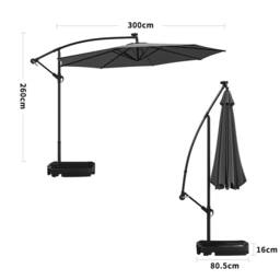 Living and Home 3M Banana Cantilever Outdoor Patio Parasol for Sunshade & Rain with Fillable Base on Wheels in Grey - thumbnail 8