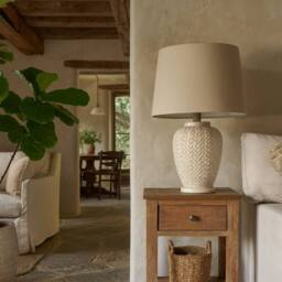 Wyld Haus Palermo Cream Ceramic Table Lamp Woven Pattern Base Natural Fabric