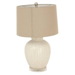 Wyld Haus Palermo Cream Ceramic Table Lamp Woven Pattern Base Natural Fabric - thumbnail 2