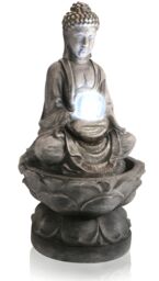 Primrose Buddha Crystal Ball Fountain Cascade Water Feature LED Lights 66cm in Grey - thumbnail 1
