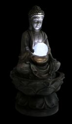 Primrose Buddha Crystal Ball Fountain Cascade Water Feature LED Lights 66cm in Grey - thumbnail 4