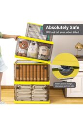 Living and Home 3 Pack Collapsible Storage Box Medium Stackable Clear Plastic Storage Box Organizer in Yellow - thumbnail 4