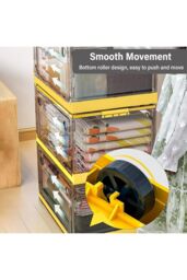 Living and Home 3 Pack Collapsible Storage Box Medium Stackable Clear Plastic Storage Box Organizer in Yellow - thumbnail 6