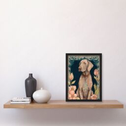 Artery8 Grey Weimaraner Dog with Ornate Pattern Fur Coat & Flowers Modern Art Nouveau Illustration Artwork Framed Wall Art Print A4 in Black - thumbnail 2