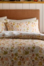 Dreams & Drapes 'Autumn Foliage' Autumnal Watercolour Print Duvet Cover Set in Natural - Size: Super King - thumbnail 2