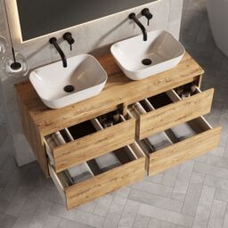 Banyetti Venti 1200mm Wall Hung Vanity Unit with Matching Worktop - Ostippo Oak in Light Oak - thumbnail 2