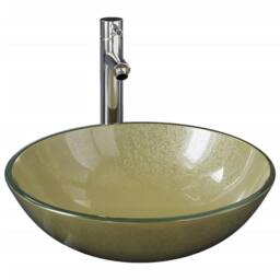 Berkfield Home Durable Bathroom Sink with Tap & Push Drain Gold Tempered Glass - thumbnail 3