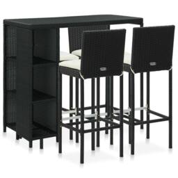 Berkfield Home Elegant 5 Piece Garden Bar Set with Cushions Poly Rattan Black - thumbnail 2