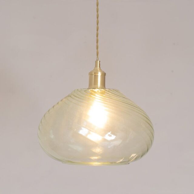 ValueLights Corinne Twill Spiral Bulbous Glass Easy Fit Pendant Lamp Shade in Light Green - image 1
