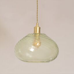 ValueLights Corinne Twill Spiral Bulbous Glass Easy Fit Pendant Lamp Shade in Light Green - thumbnail 3