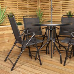 Samuel Alexander Outdoor 4 Seater Round Glass Top Table & Chairs Patio Set with Parasol in Black - thumbnail 4