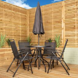 Samuel Alexander Outdoor 4 Seater Round Glass Top Table & Chairs Patio Set with Parasol in Black - thumbnail 2